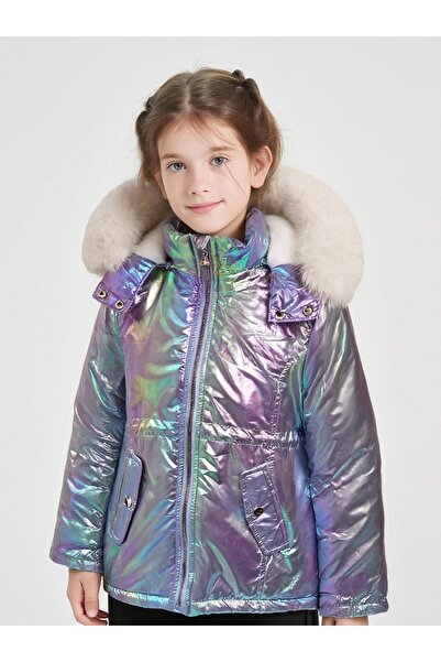 SETTY KOOP Shiny Hooded Puffer Jacket Pink & Silver– Geacă Fetițe Lucioasă cu...