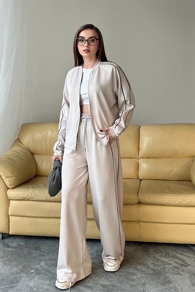 Mogi Butik Women's Modal Fabric Double Piped Zipper Set 3122