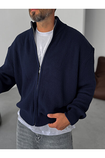 BYBASICMAN Πλεκτή ζακέτα με φερμουάρ με μισό ζιβάγκο PM-022