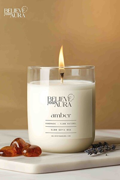 Believe Your Aura Amber Kokulu Mum - %100 Doğal Soya Mumu Aromaterapi Bardak ...