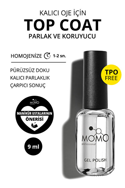 MOMO professional Kalıcı Oje Için Top Coat - Yapışkansız, 9 ml, TPO- FREE