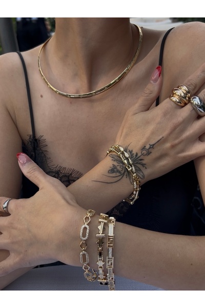 BK Zirkon Taşlı Gold Bileklik