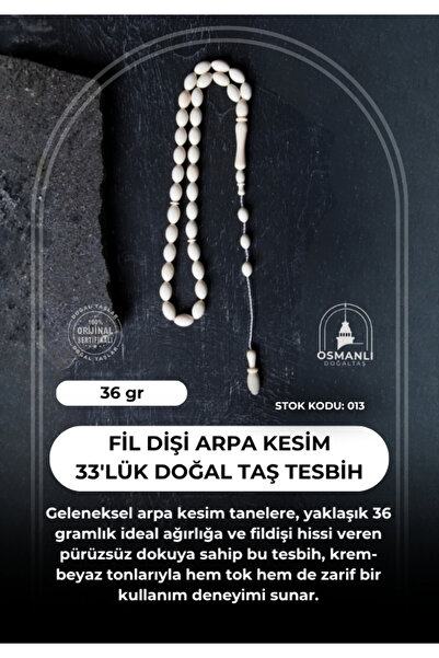 OSMANLI DOĞAL TAŞ Certified Ivory Barley Cut 33mm Natural Stone Prayer Beads