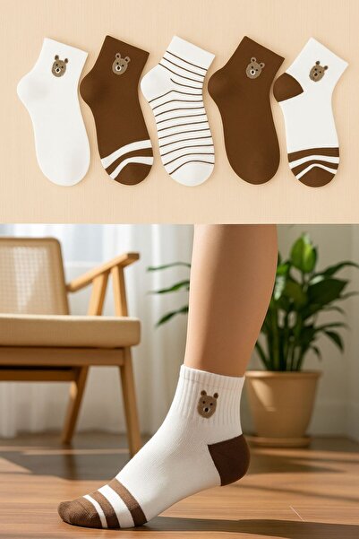 SOCKSHION Kadın Renkli Bear Desenli Patik Çorap Seti - Şık Ve Rahat Ayaklar İ...