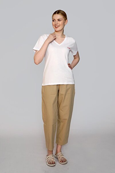 Lee Cooper Loles Women's 100% Cotton V-Neck T-Shirt White