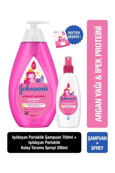 Johnson's Işıldayan Parlaklık 750 ml Şampuan + Işıldayan Parlaklık 200 ml Sprey + Defter Hediyeli