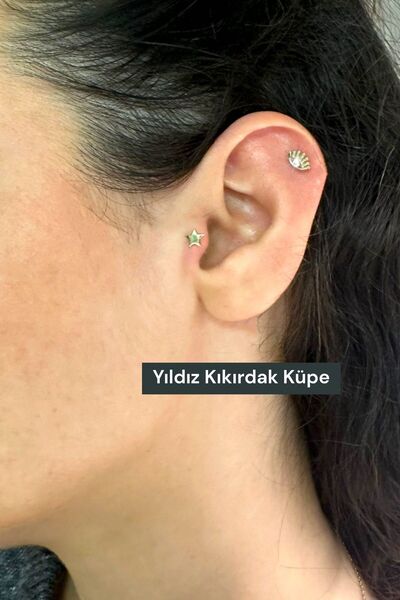 Hepimitu Yıldız Tragus Piercing Altın Küpe Çocuk Küpesi
