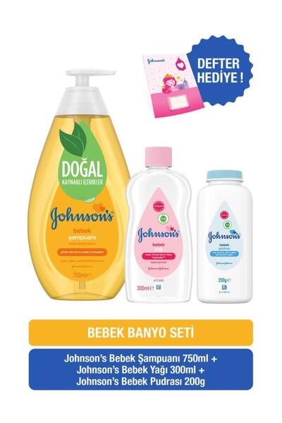 Johnson's Bebek Şampuanı 750 ml + Bebek Yağı 300 ml + Bebek Pudrası 200 gr + Işı