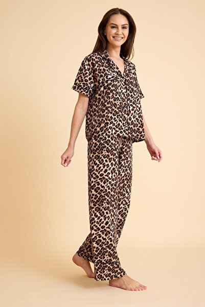 Amarelle Σετ πιτζάμες με κουμπιά από βισκόζη με σχέδιο λεοπάρ της Κάπεταν