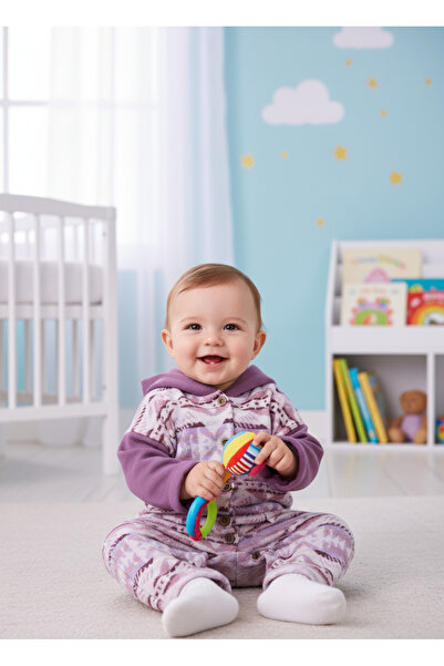 Aydodo Lilac Ethnic Pattern Hooded Baby Jumpsuit