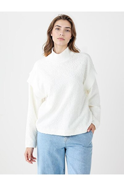 Jimmy Key Екрю Світло-бежева футболка з високим коміром, довгими рукавами та візерунком