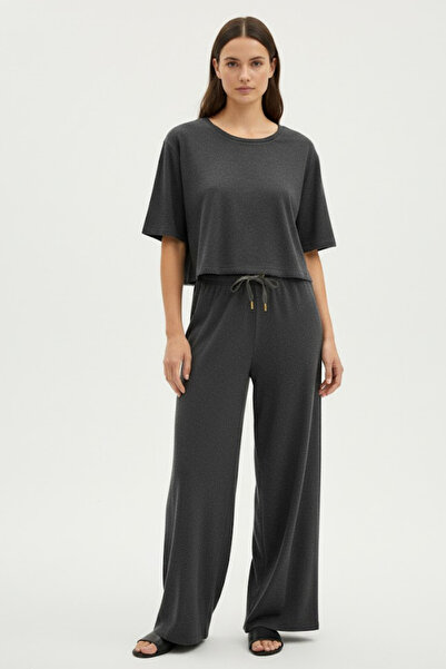 Katia&Bony Crop top cu mânecă scurtă pentru femei, antracit