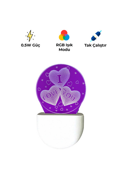 Genel Markalar GL-33 3D Kalp LED Gece Lambası | USB Şarjlı, Renk Değiştiren, ...