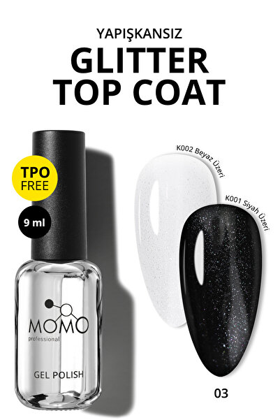 MOMO professional Protez Tırnak Kalıcı Oje Glitter Top Coat 03, Hafif Gümüş S...