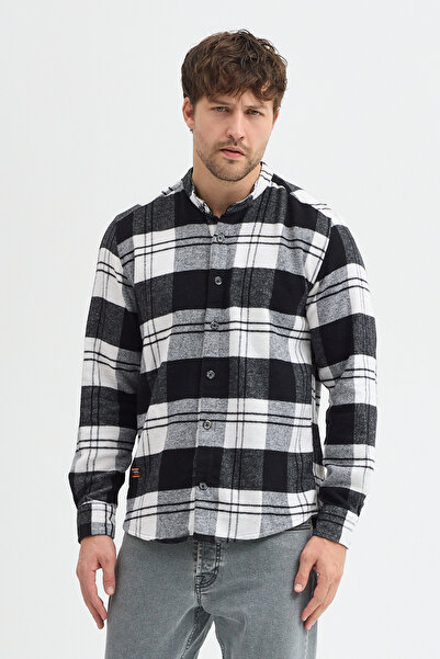 Cosplay Erkek Siyah Beyaz Kareli Flanel Oduncu Kışlık Cepsiz Gömlek Overshirt