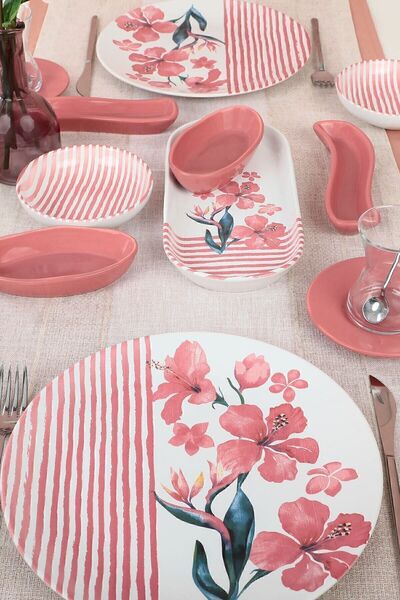 Keramika Set de mic dejun Pink Line 28 piese pentru 6 persoane