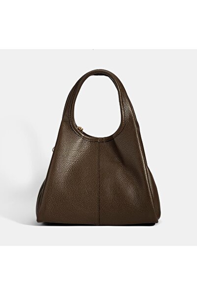 Desa Women's Brown Leather Handbag with Charm Accessories