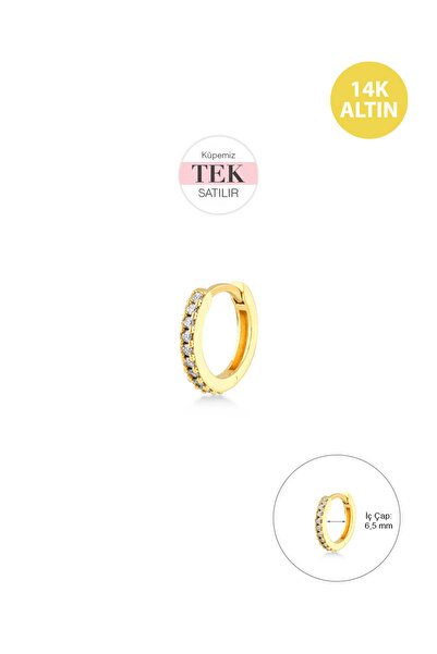KURSHUNI Huggie Hoop (6,5mm), 14 Ayar Altın Küpe (TEK Satılır)