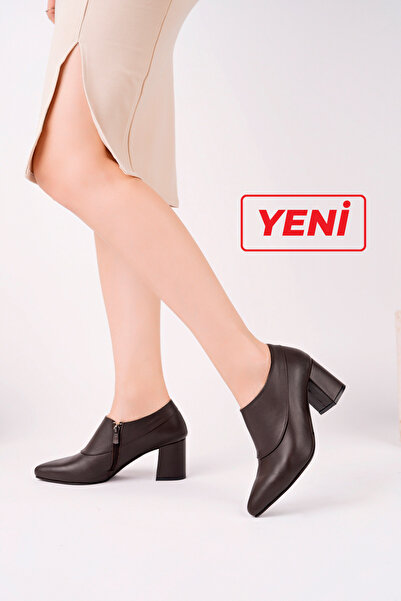 Deripabuc Genuine Leather Brown Women's Heeled Leather Shoes Shn-0102