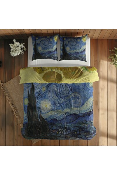The Lucid Lab The Starry Night & Sunflowers Çift Taraflı Nevresim Takımı - 200 cm x 220 cm