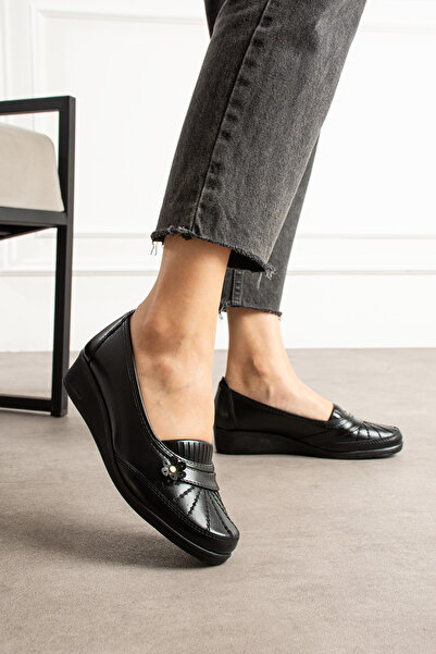 KAOF SHOES Kadın Siyah Ortopedik Anne Babet Ayakkabı Anne Ayakkabı Günlük Aya...