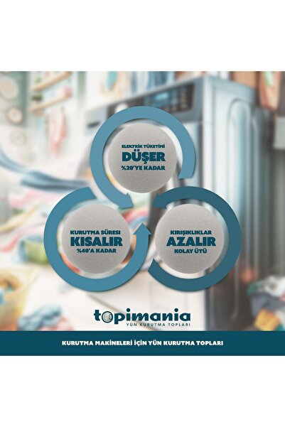 Topimania 3 Adet Xxxl Doğal Yerli Üretim Çamaşır Yün Kurutma Topu 1 Adet 10 ml Esans - Kurutma Makinesi Için