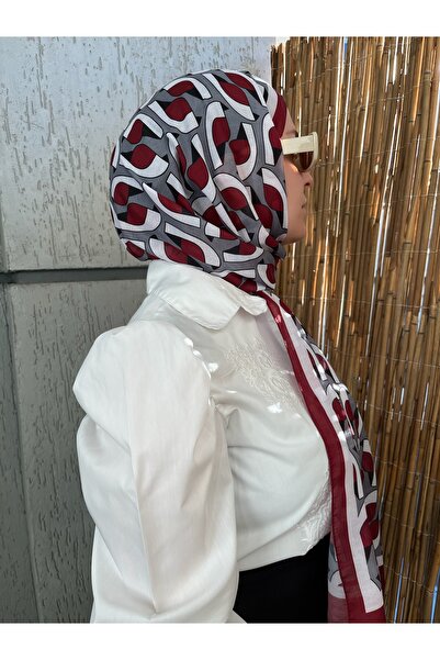 ESSLERA Retro Patterned Burgundy Gray Soft Shawl