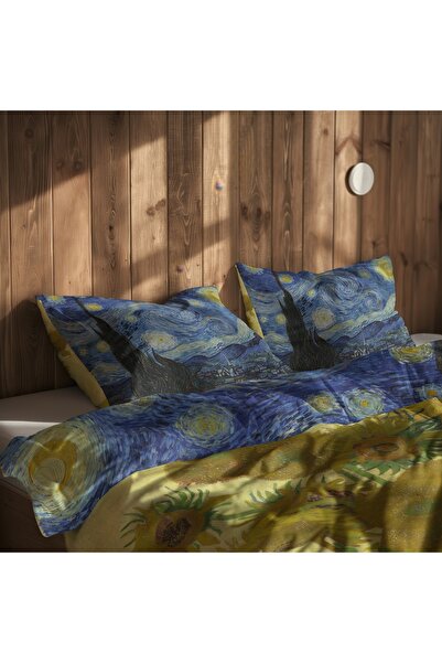 The Lucid Lab The Starry Night & Sunflowers Çift Taraflı Nevresim Takımı - 200 cm x 220 cm