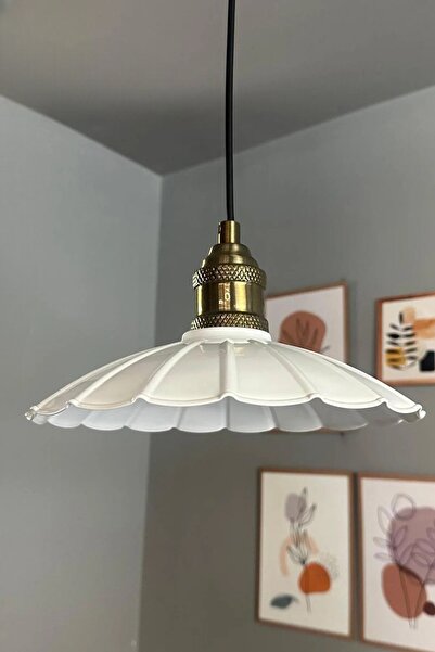 Bamyum Risso Beyaz Metal Avize Tekli Lale Başlık Mutfak Modern Dekoratif Sarkıt Aydınlatma