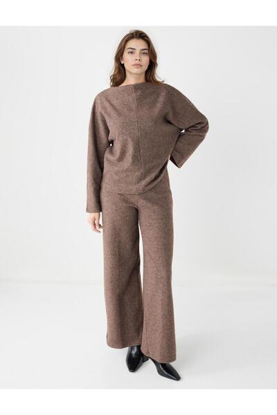 Jimmy Key Kahve Melanj Rahat Kesim Yarasa Kol Yumuşak Dokulu Sweatshirt