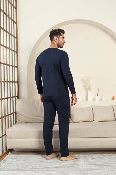 LİLA İÇ GİYİM Men's Combed Cotton Pocketed Pajama Set - Burgundy