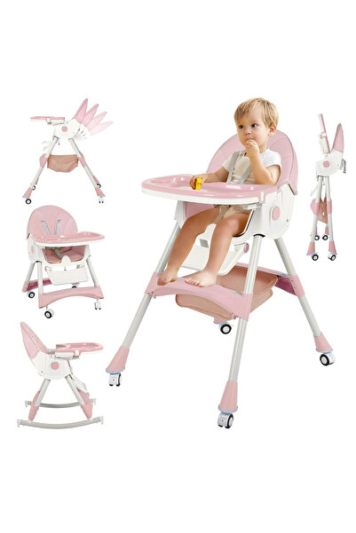 Smart Vibe Scaun de Masă Pliabil 4în1 KinderVibe™ Multifuncțional cu Tavă, Husa Lavabilă, Roti și Balansoar Roz