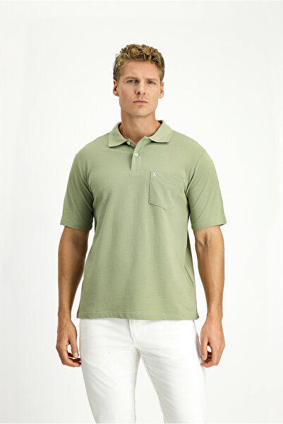 Kiğılı Tricou din bumbac brodat cu guler polo cu buzunare