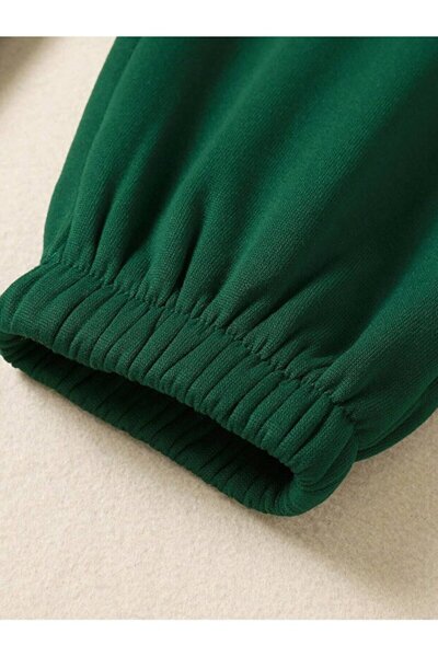 LiyAdaCo Unisex Couple Combination Green-White Polo Collar Half-Zipper Bottom Top Tracksuit Set