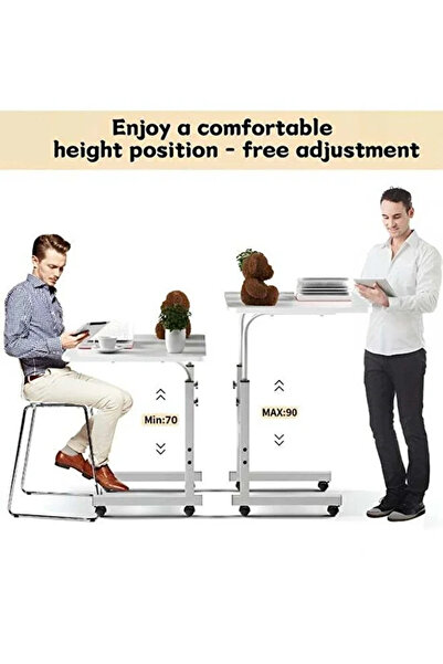 Taimi 2 pieces Side Table with Wheels Adjustable Height Laptop Table , Living Room 60X40CM -White