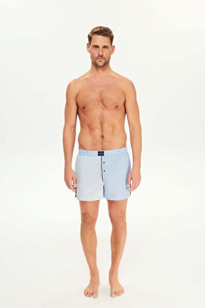 House of Silk Lyron Unisex Koton Çizgili Şort Mavi