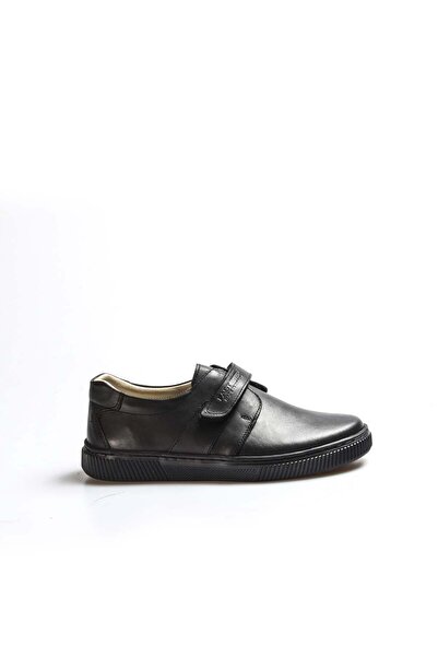 FAST STEP Pantofi unisex din piele naturală cu bandă velcro ortopedică ocazional zilnic pentru școală pentru copii, negru 770fa912