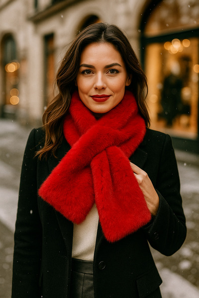 Luminos Butik Imported Red Plush Warm Soft Scarf, Thick Premium Neck Warmer, for Cold Weather Byn01-1