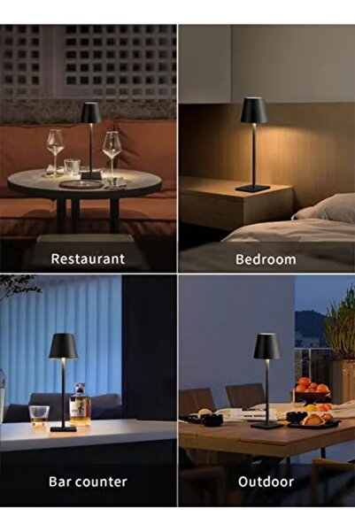 Taimi مجموعة من مصباحين طاولة لاسلكيين، قابلين لإعادة الشحن، معدنيين، محمولين، إضاءة ليلية بثلاثة مستويات، أسود