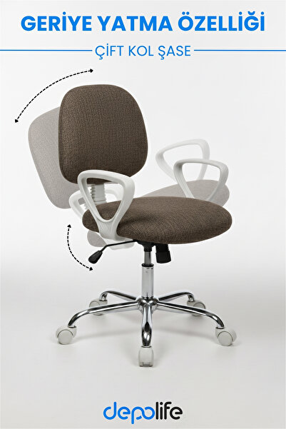 Depolife Ev Ofis Sekreter Personel Çalışma Sandalyesi Geriye Yatma Krom Beyaz Büro Ders Oyuncu Koltuğu