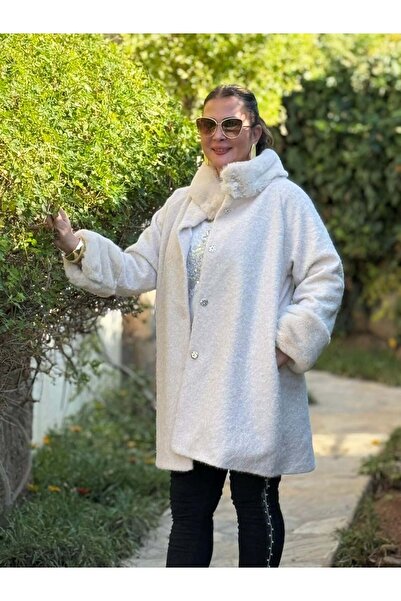 Punta Otantik Nc8028 Fur Buttoned Italian Felt Coat Beige