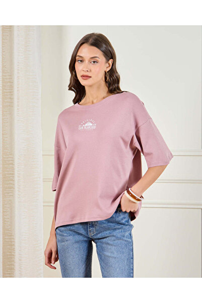 REDTAG تي شيرت نسائي مطبوع باللون البنفسجي