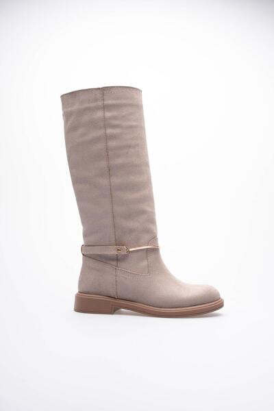 Mubiano Women's Suede Pull-On Boots Gold Buckle Mink Rionna