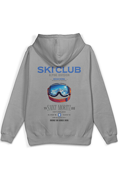 Overoz Ski Club Ski Board με τύπωμα με κουκούλα oversized Φούτερ Γκρι με κουκούλα H1409