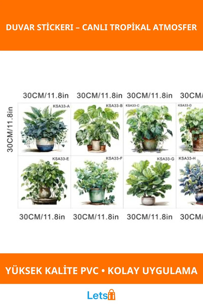 Letsii Tropical Plants Wall Sticker 30 cm 8 Pieces