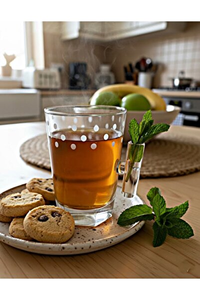 DECOSTYLE Large Tea Cup Dot Crystal Decorated Angled Fully Handcrafted Tea Cup 6 Pieces 200Cc