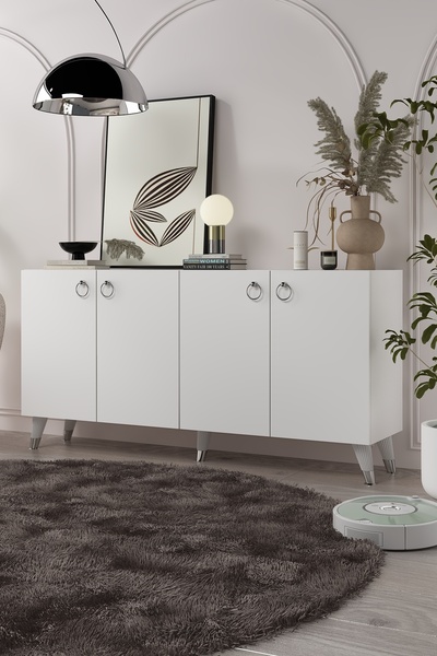 DEMONTE DECOR 8201-1DD KB150 KONSOL, TV ÜNİTESİ BEYAZ-GÜMÜŞ