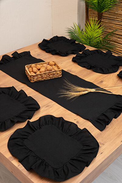 abidehanım Lira |   Black 7 Piece Ruffled Tableware Presentation Set 40 X 110