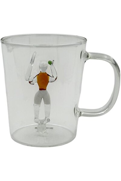 B&D Glass Mug with Decorative Tennis Character, 400 ml, Single Wall, Not Microwave Safe