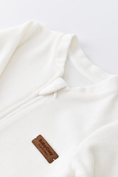 BabyCosy Long sleeve jumpsuit with zipper made of 80% cotton and 20% polyester - Ecru, 9-12 months